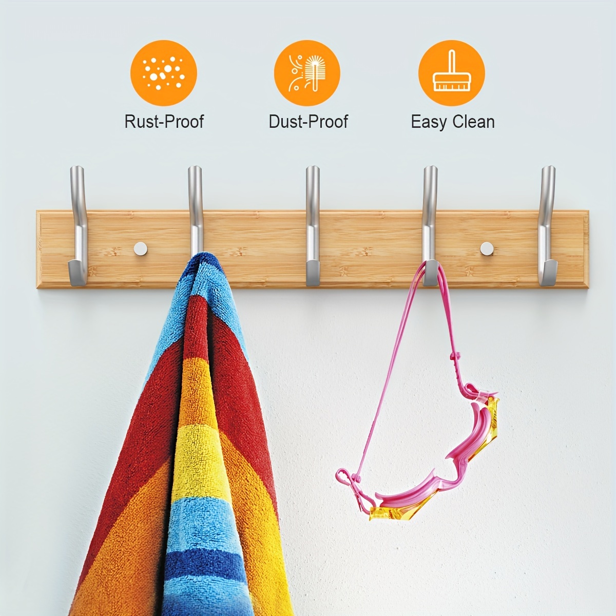 1pc Wall Mounted Coat Rack, Bathroom Towel Hooks Rack, 5 Hooks For Hanging  Coats Hats Jacket Clothes Towels And More, Bathroom Accessories, Home Suppl