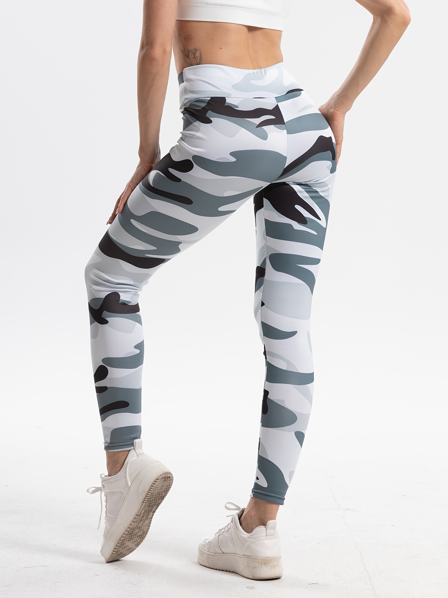 Camo Print Yoga Pants, Fashion Sports Leggings Medium Stretch Fitness  Workout Leggings