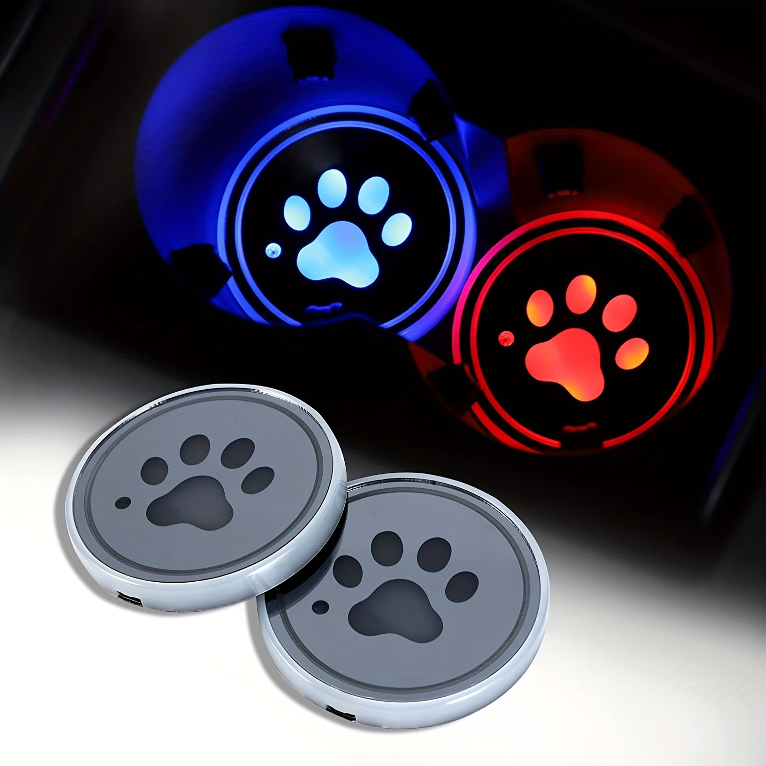 LED Car Coaster Cup Holder Lights Luminescent Pad With USB