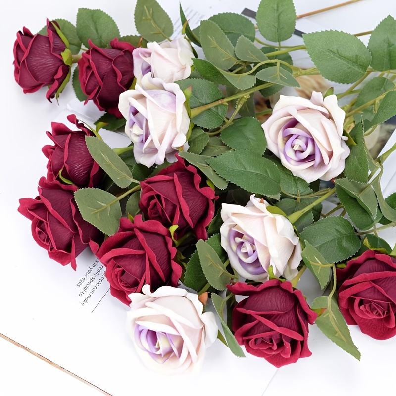 Flores artificiales de seda para decoración del hogar, ramo de ramas largas  de rosas para boda