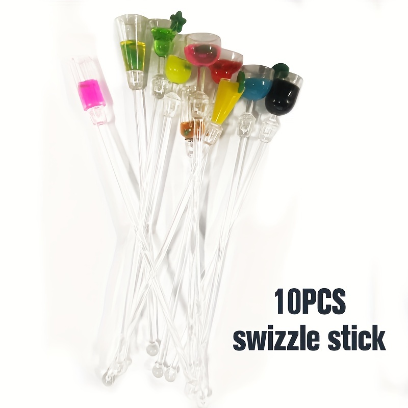 10 Pcs Colorful Sturdy Cocktail Stirrer Swizzle Sticks Transparent Acrylic 23cm/9inch for Cocktail Fruit Juice