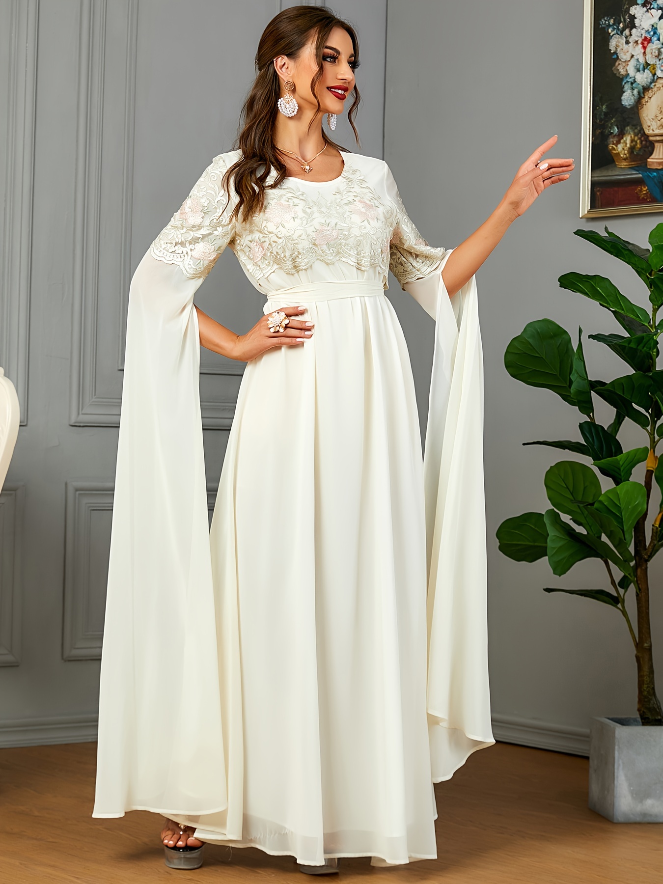 middle eastern ethnic dress lace embroidered split - Temu United Arab  Emirates