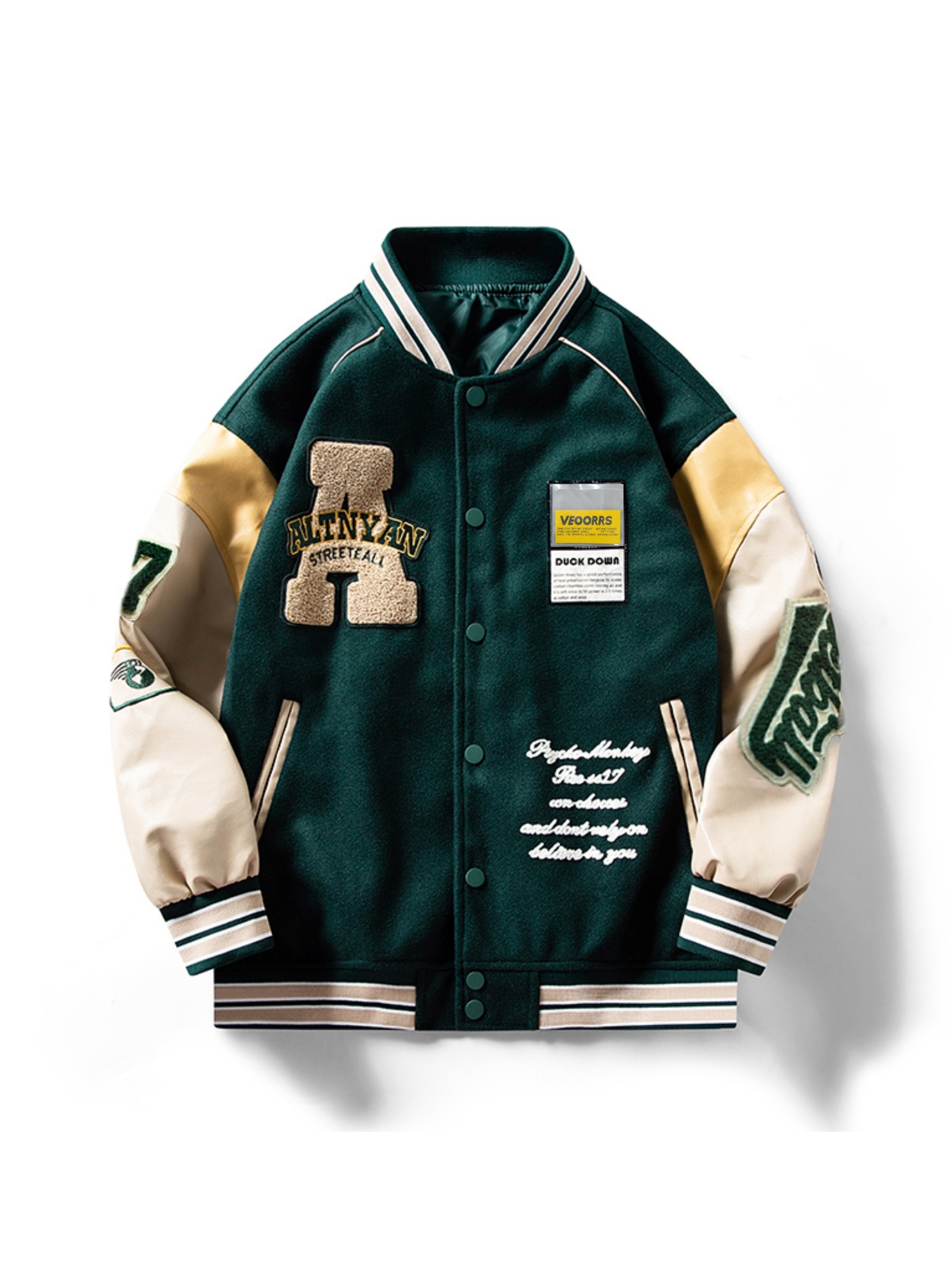 Fleece 3D Bone Letter Patchwork Streetwear Varsity Baseball Jacket
