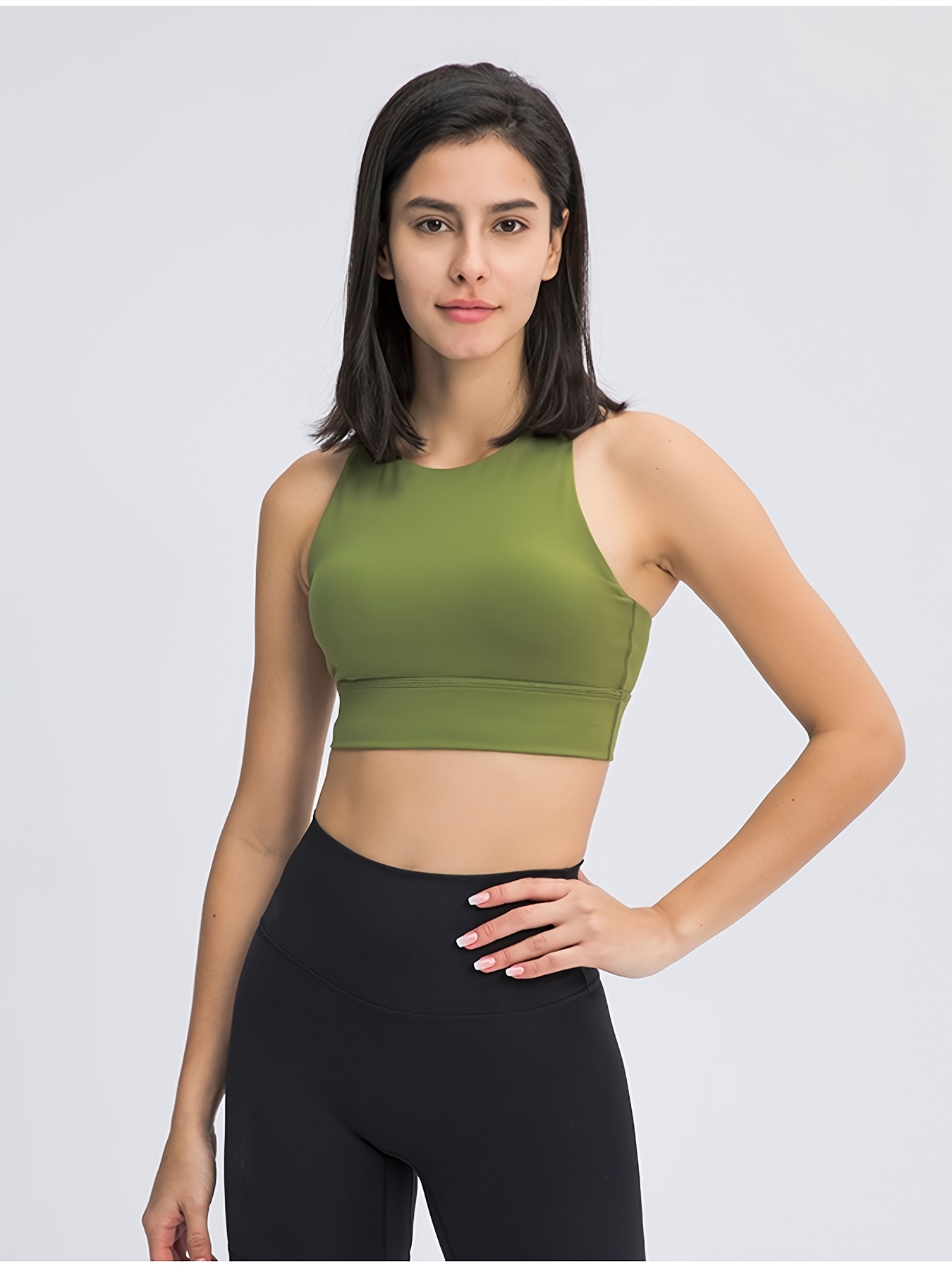 Contrast Mesh Shockproof Yoga Top, Round Neck Mid-Stretch Workout Crop Top,  Women's Activewear