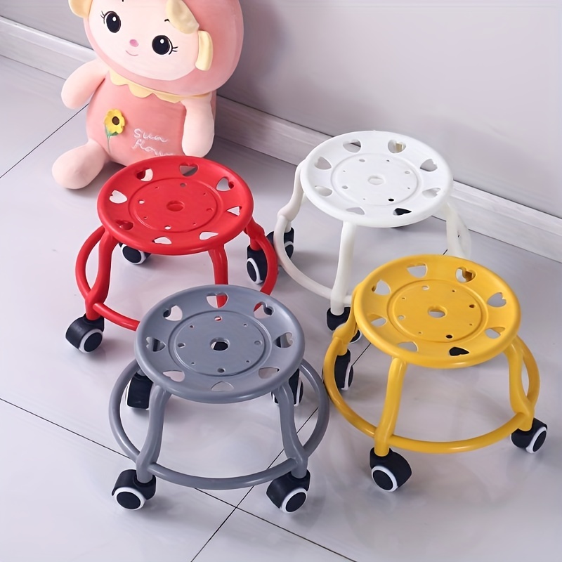 1pc Small Round Stool With Universal Wheel, Rotatable & Movable, Household  Footrest Chair For Living Room Or Bedroom