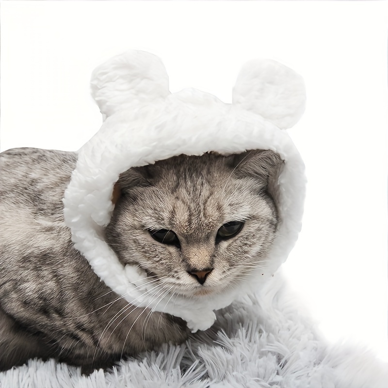 Cute Bear Shaped Cat Hat, Plush Warm Pet Head Cover, Cat Headgear