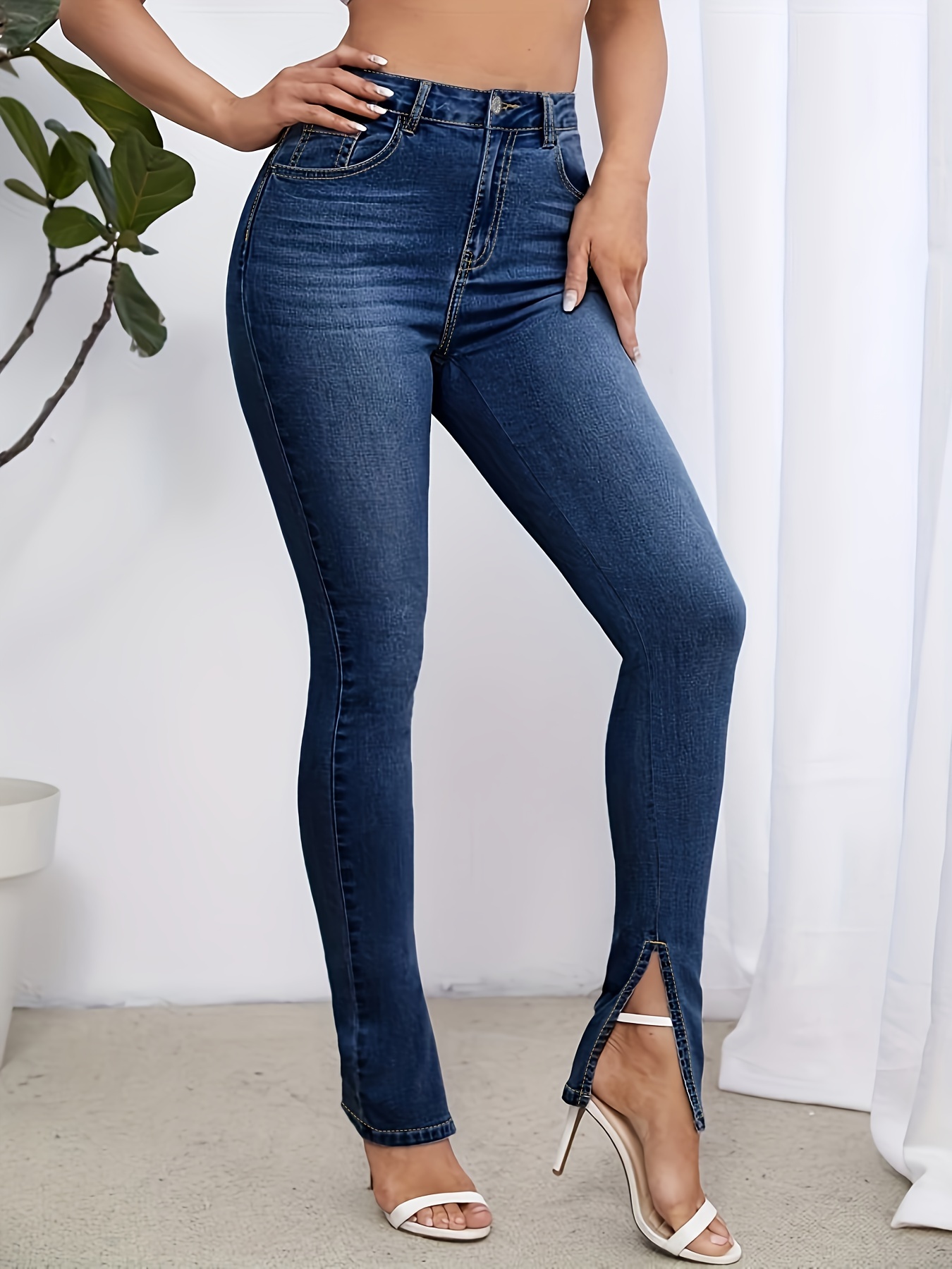 Jeans Ajustados Cintura Alta Pantalones Mezclilla - Temu