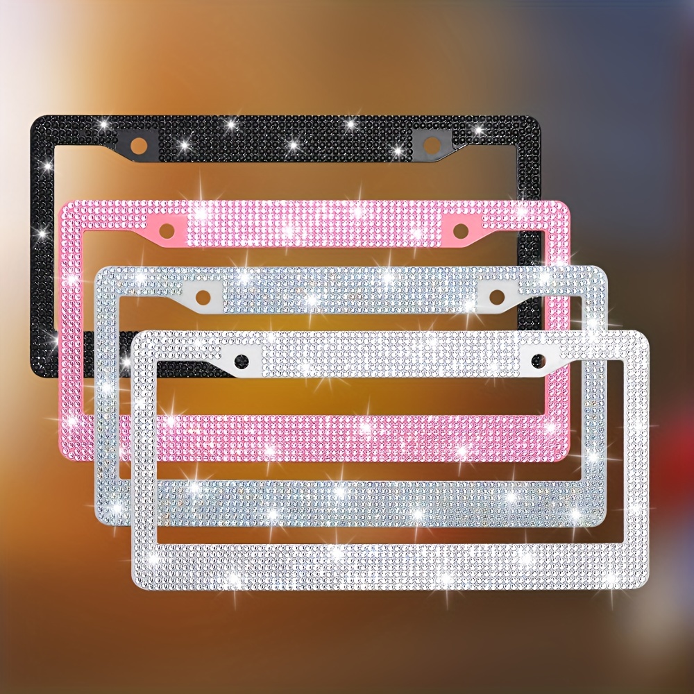 

2pcs Bling Plastic License Plate Frames - Handcrafted Plastic & Rhinestone Cover Rust Resistant, For United States, Canada, Mexico