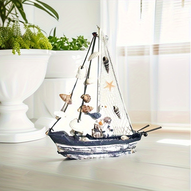Wooden Miniature Sailing Boat Mediterranean Style Miniature Mini