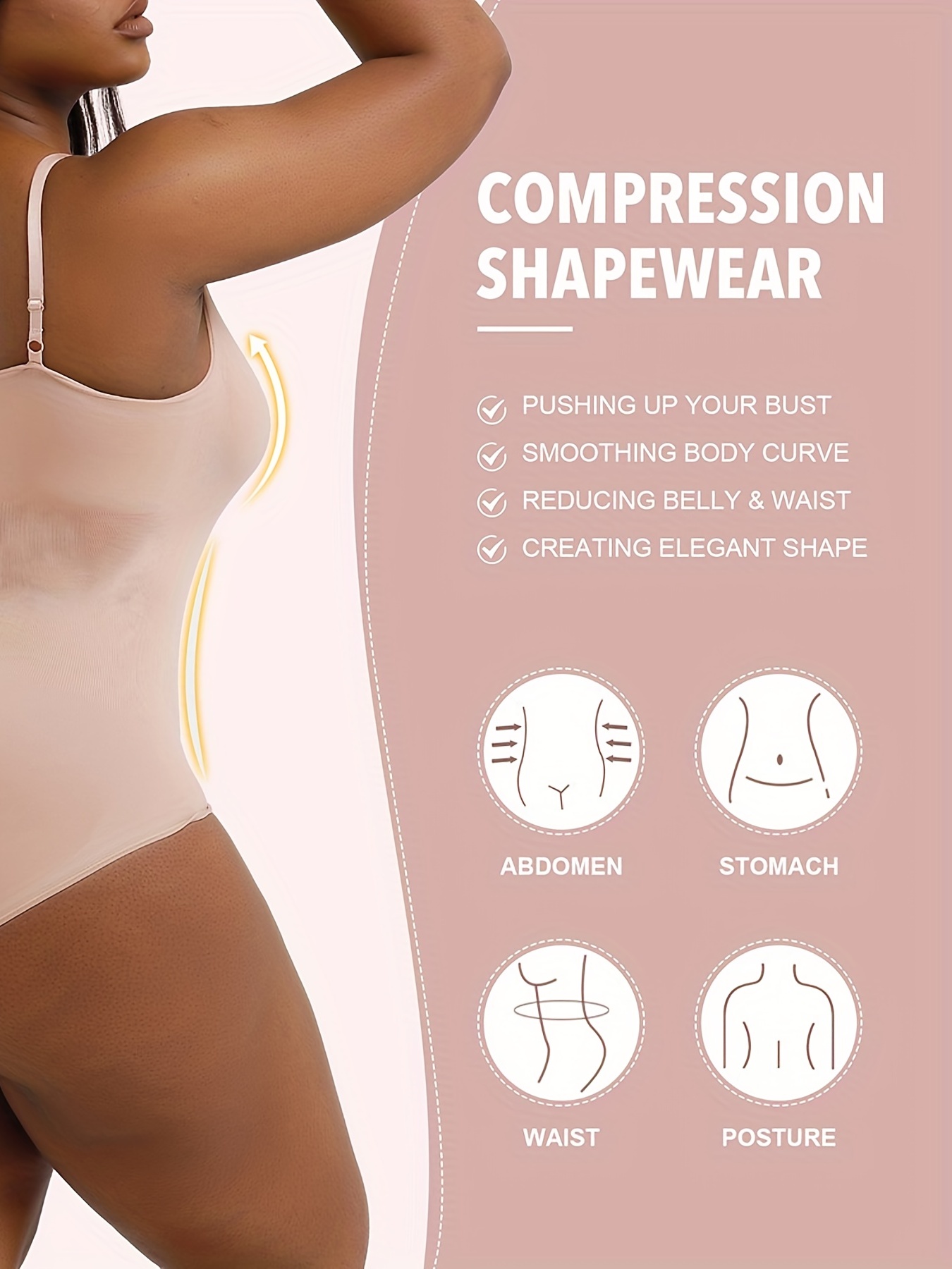Strapless Shapewear Bodysuit Body Shaping Full Body Compression Shapewear  Tummy Undergarment Slimmer Body Shaper Pink L