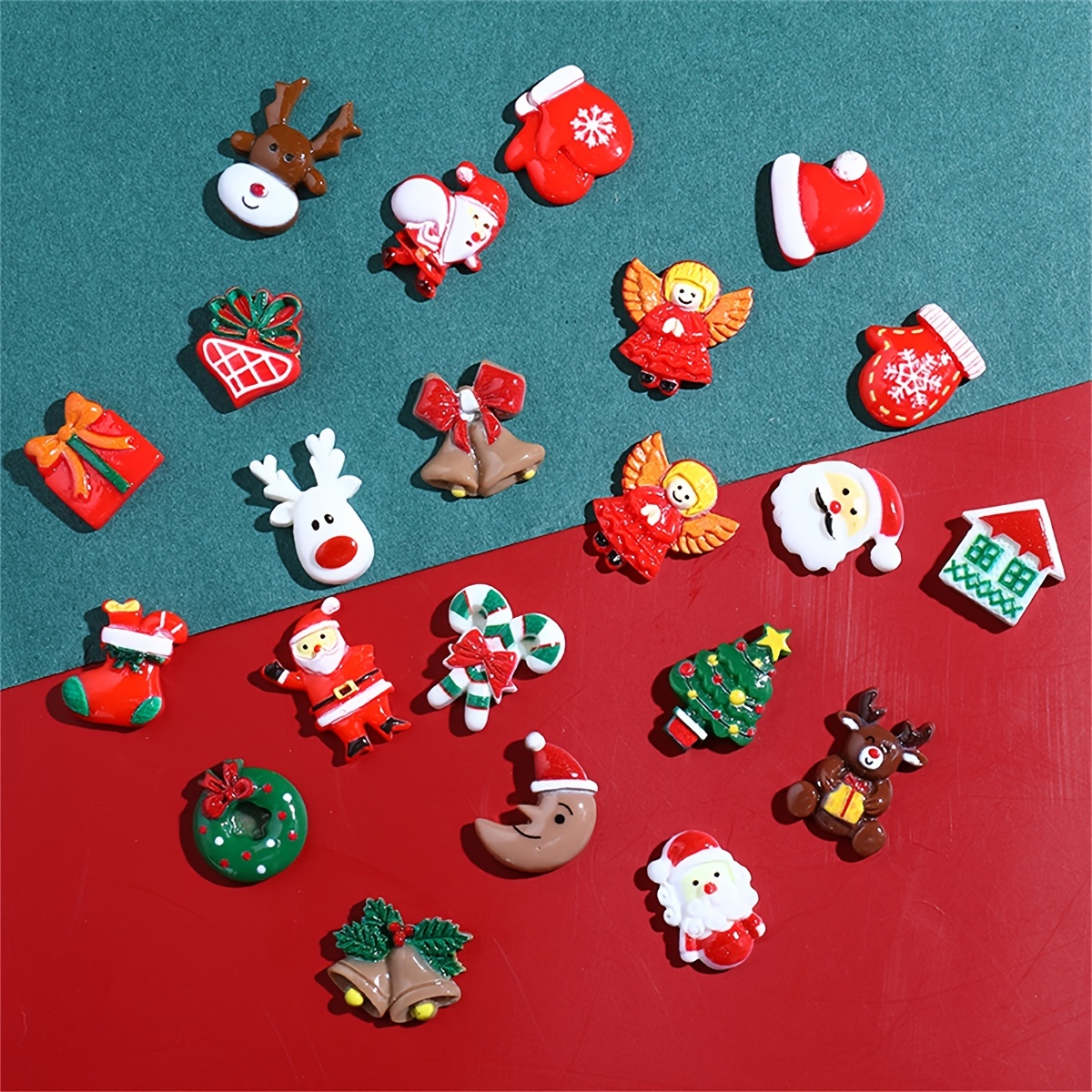 5/20pcs Christmas Style Candy Deer Gift Multi Designs Resin Charms Stickers  For DIY Materials Holiday Decors For Phone Case, Hairpin, Sticker And Othe