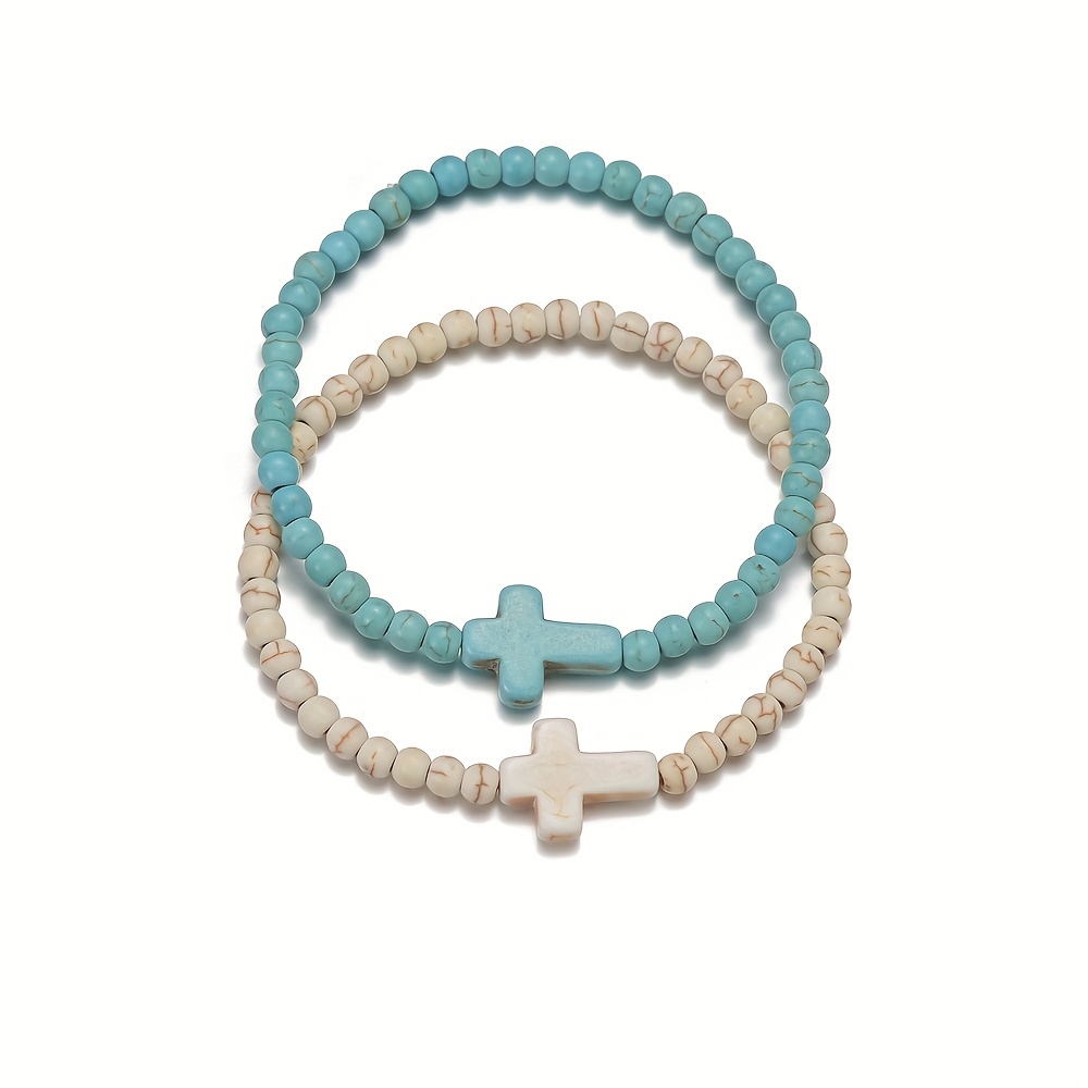 Turquoise Cross Beaded Bracelet