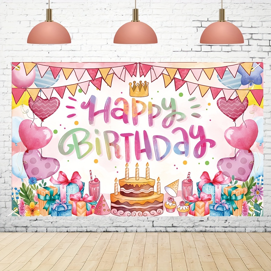 Cartel de fondo de feliz cumpleaños para niñas y niños, globos coloridos  para regalos de niños, mesa de pastel para decoración de fiesta de  cumpleaños