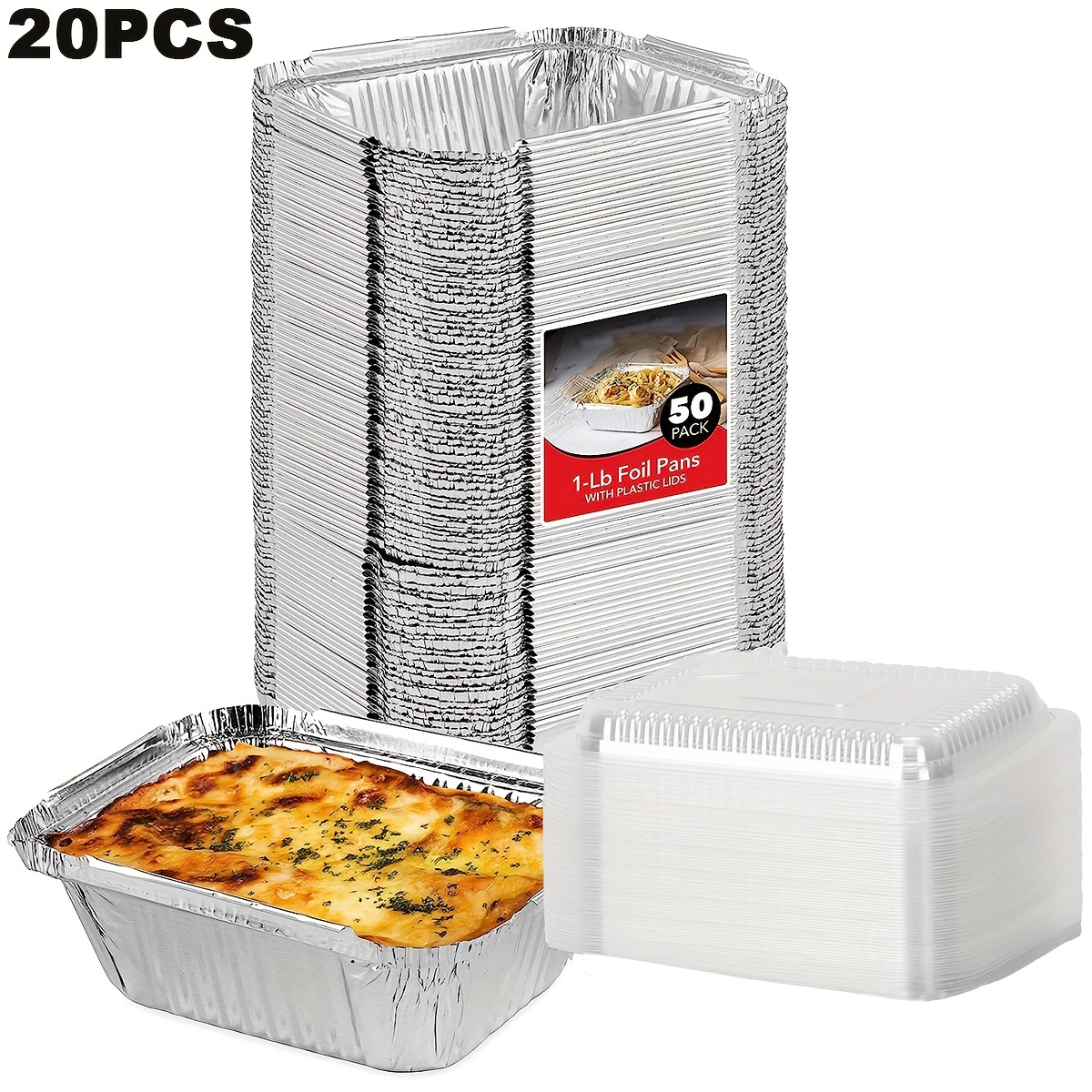 20pcs 1Lb Aluminum Pans with Lids-Food Containers with Clear Lids