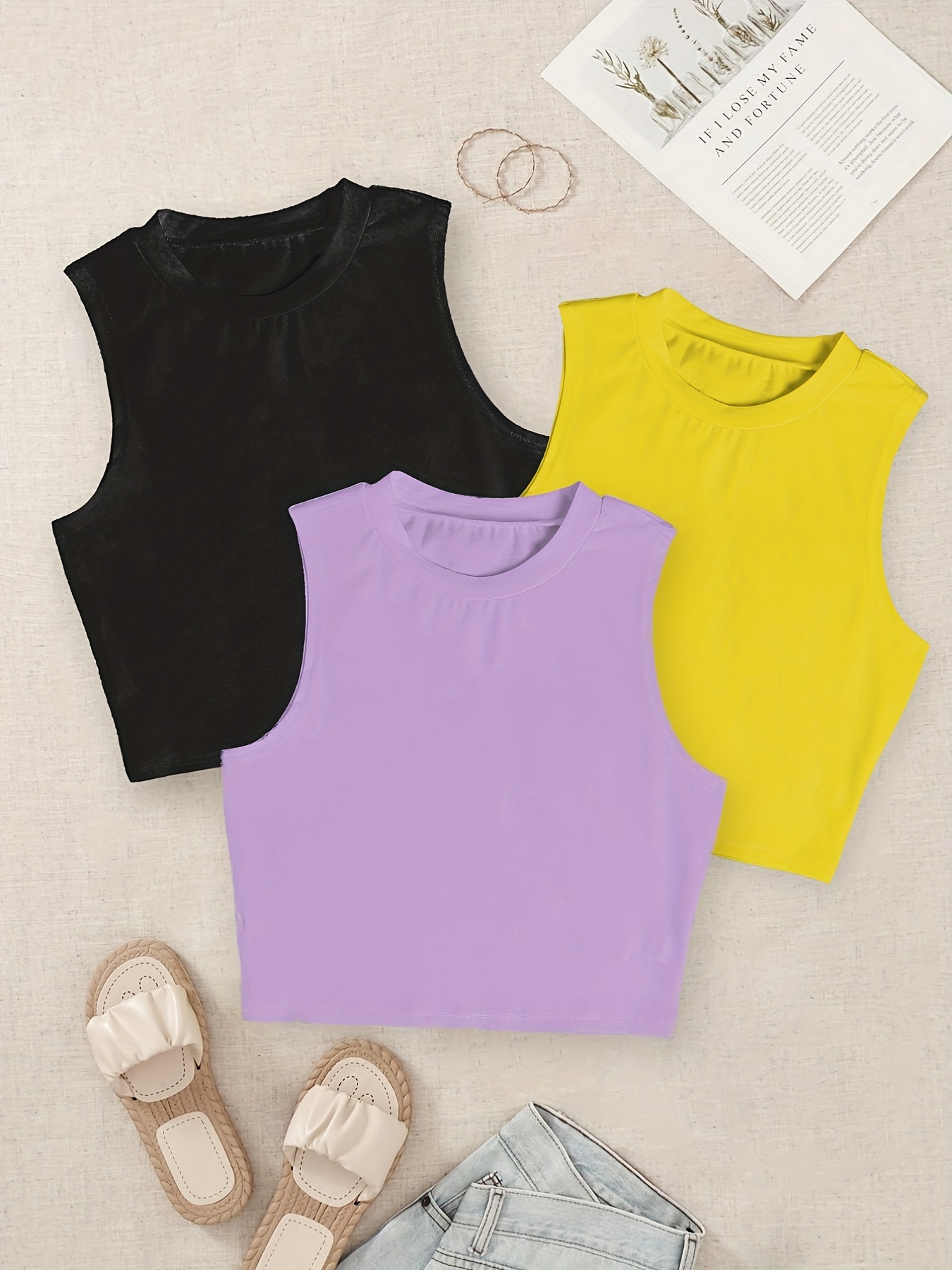 Women's Strappy Vest Cami With Flower Details – Cotton Tank Top, Pack Of 1, 3, Or 6 – New With Tags