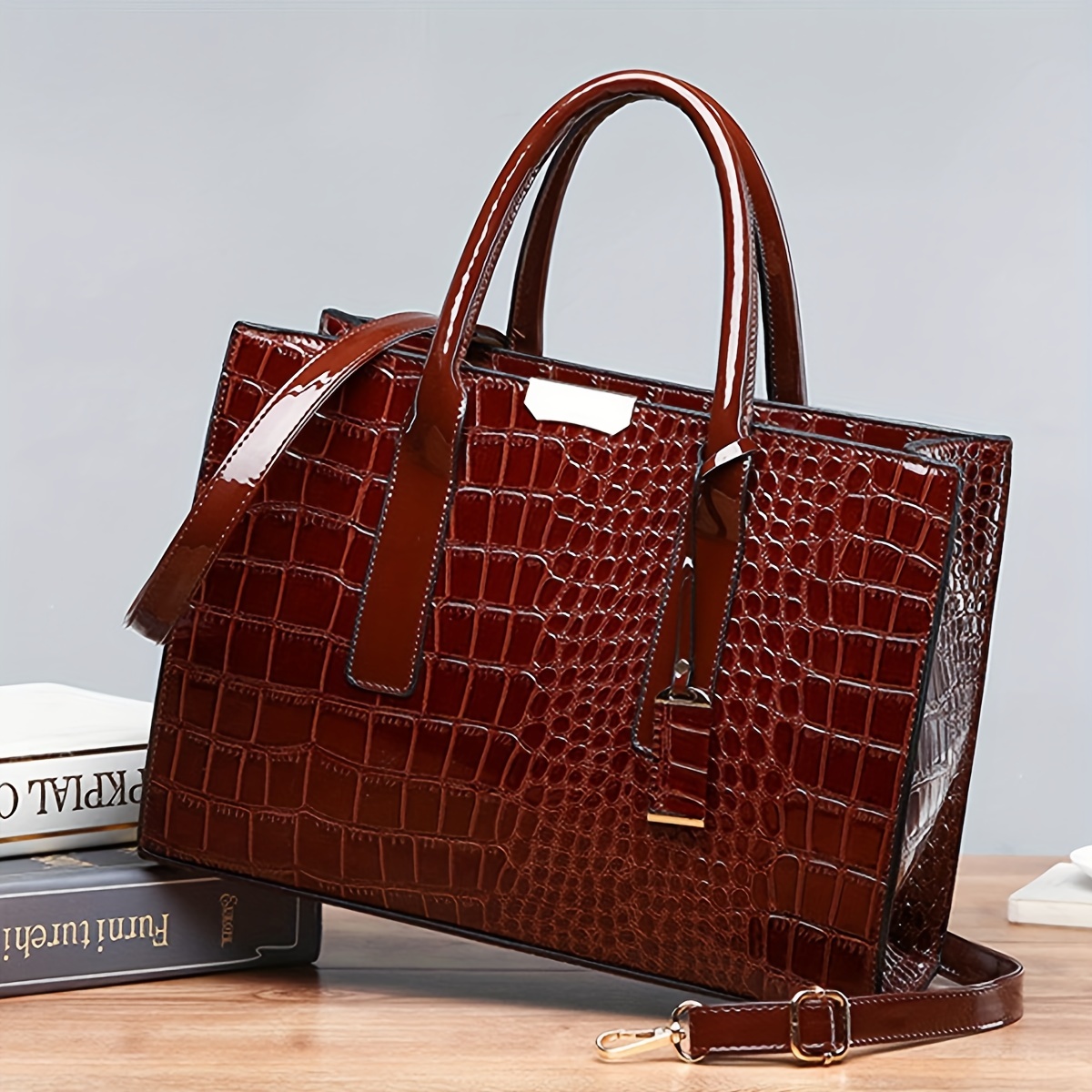 3pcs Luxury Crocodile Pattern Tote Bag Set Womens Glossy Large Handbag  Crossbody Bag Clutch Purse Credit Card Holder - Bags & Luggage - Temu  Germany