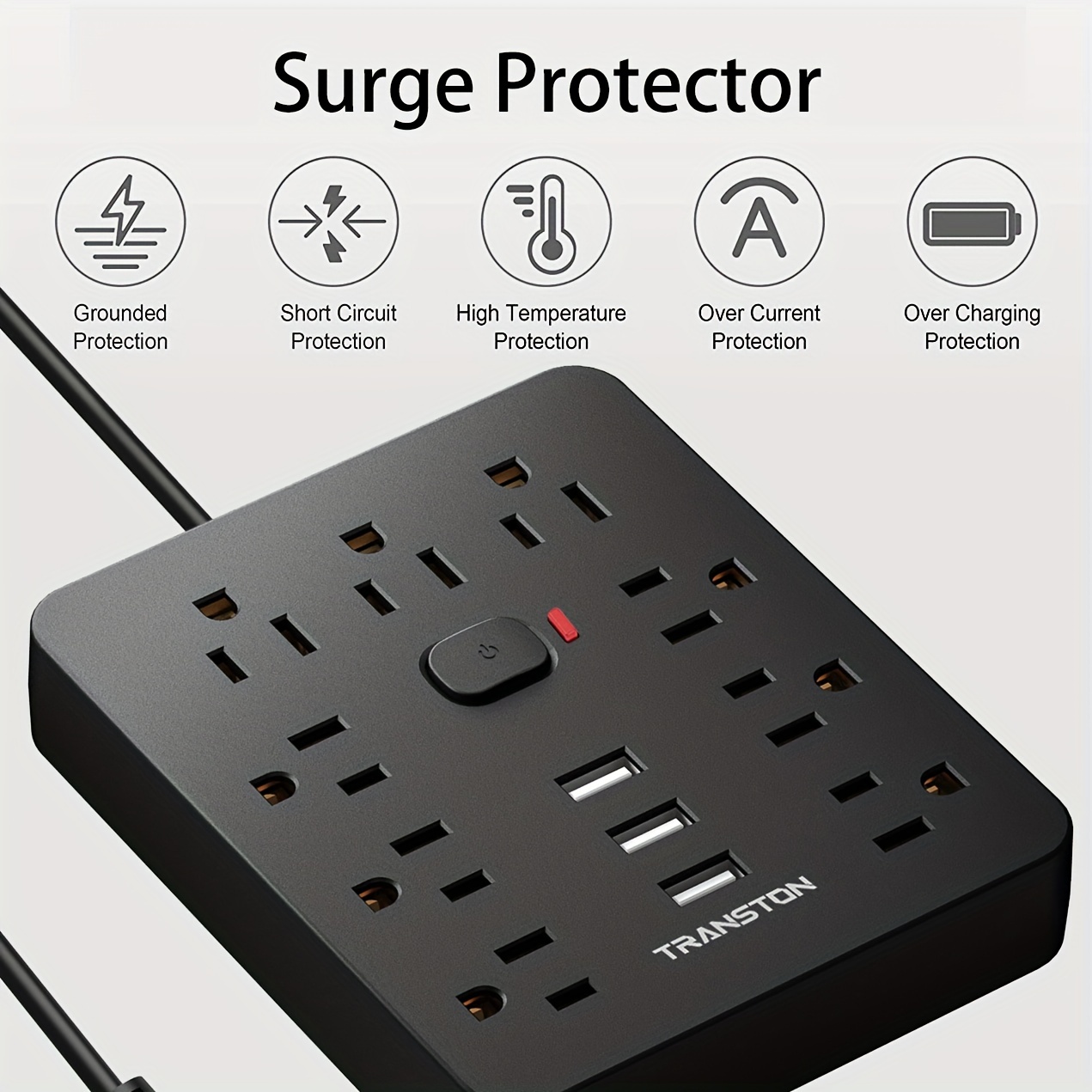 9 outlets 3 usb ports fireproof surge protector power strip with 5ft extension cord wall mountable desktop charging station for home office