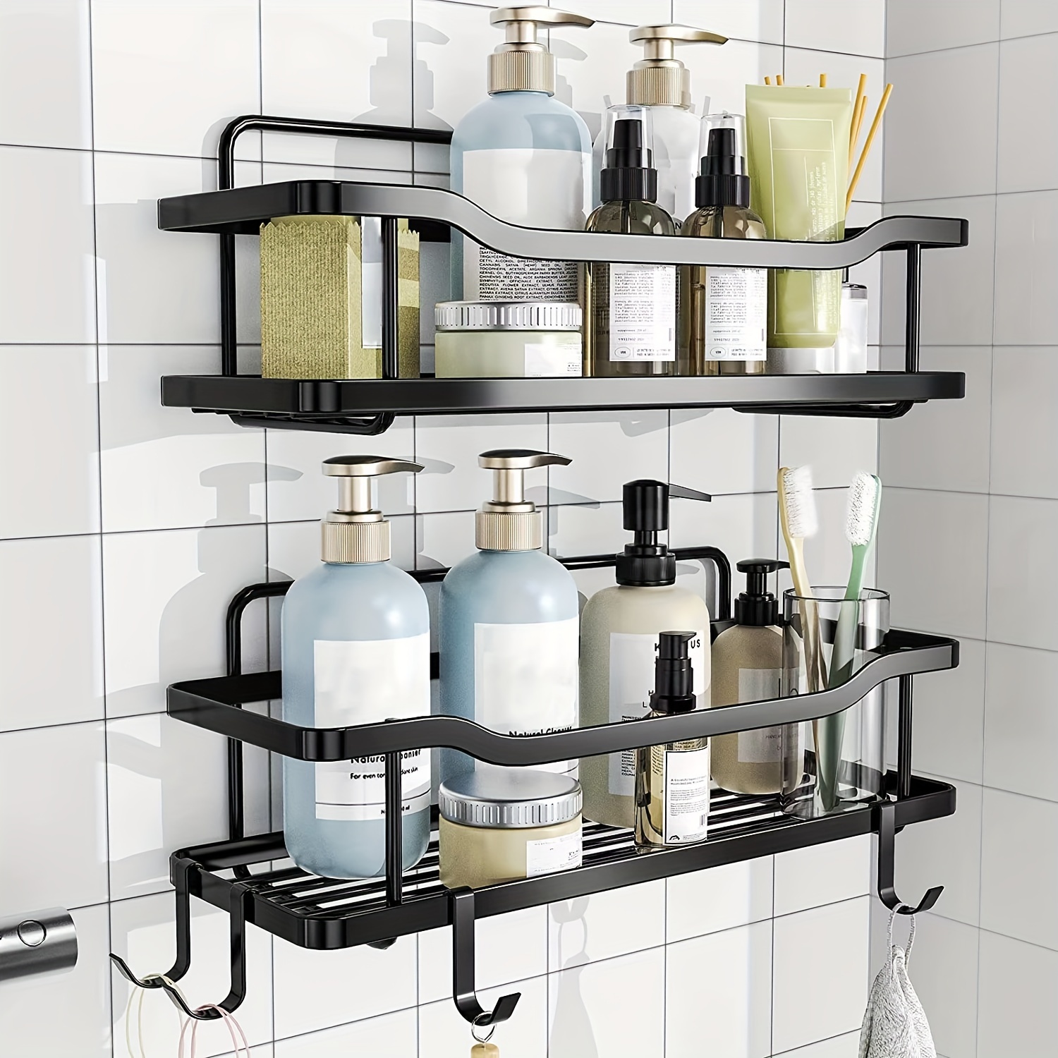 Rotating Shower Caddy | Adhesive Shower Shelf for Inside Shower & Kitchen -  White & Grey