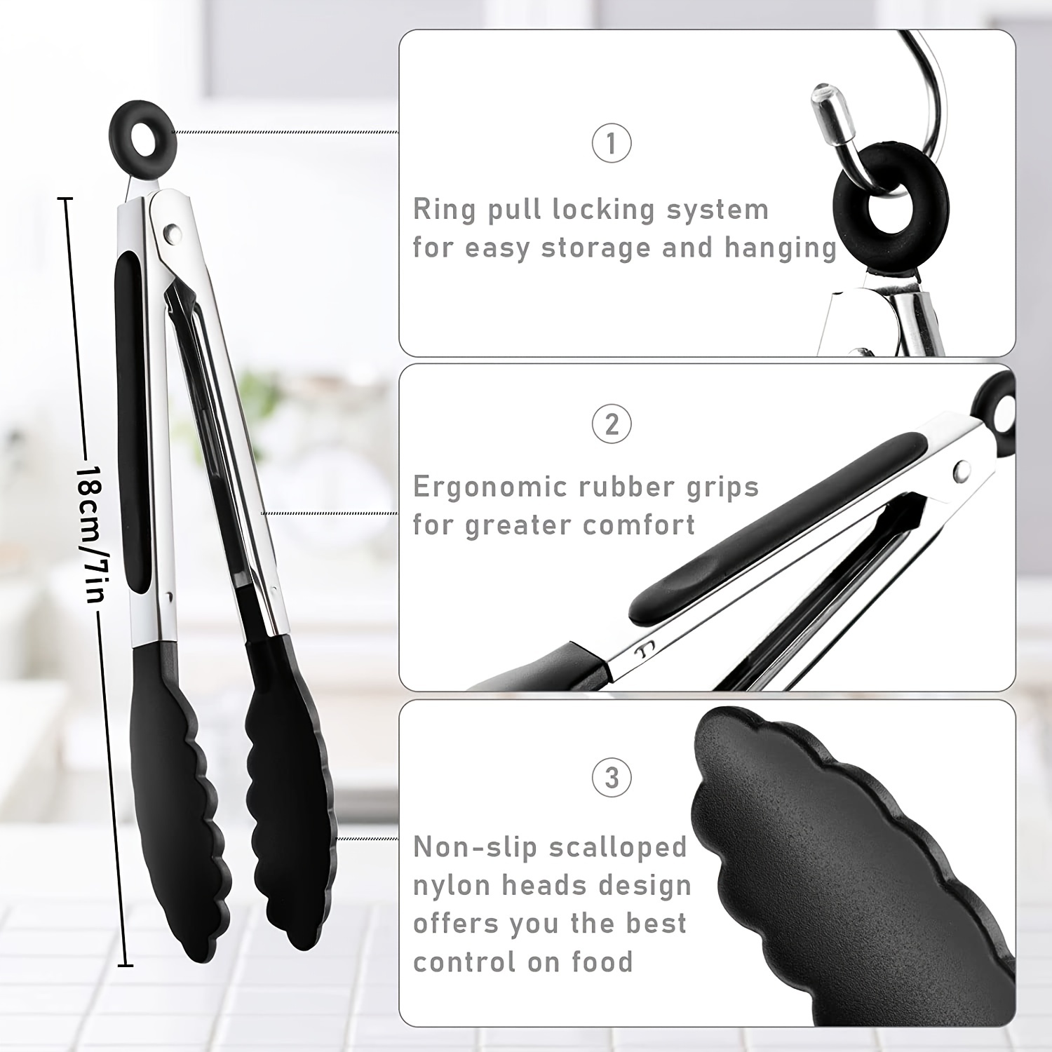1pc Kitchen Tongs, 7 Inch Small Silicone Tongs With Stainless