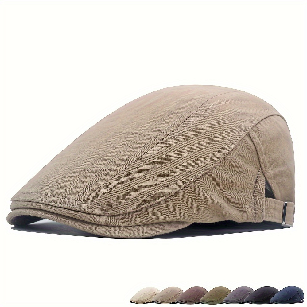 

1pc Cotton Newsboy Flat Cap For Men - Adjustable And Breathable Irish Cabbie Hat For Driving And Hunting