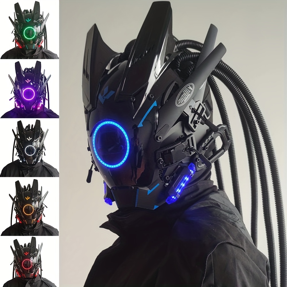 New Black White Mecha Cyberpunk Mask Black Lenses Color Round Light Cool  Colorful Wing Led Luminous Mask Music Festival Halloween Party Decoration  Mask Cosplay Props - Toys & Games - Temu