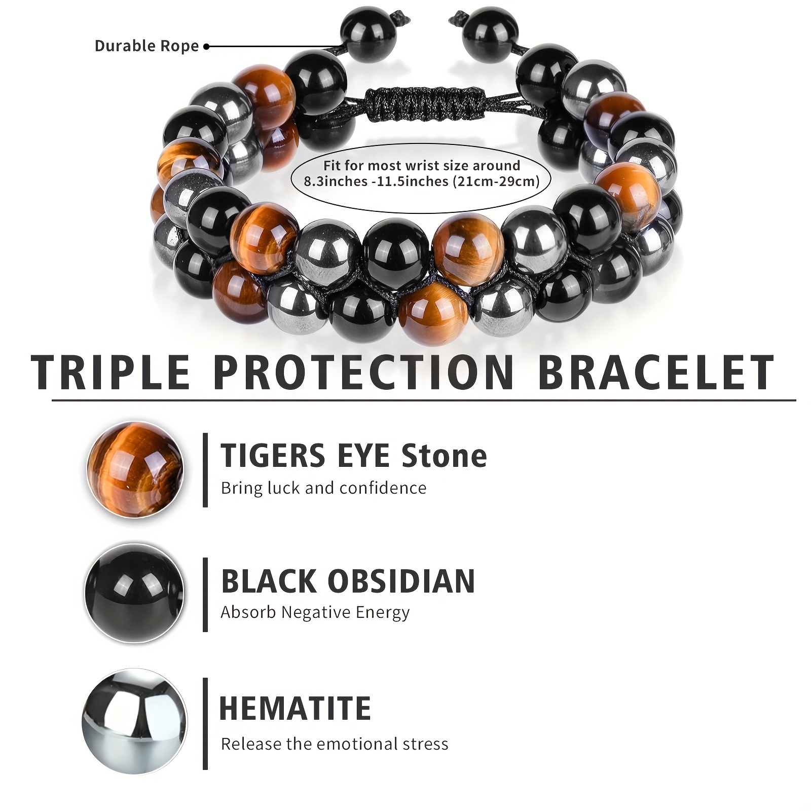 Triple Protection Bracelet 10mm Bead Spiritual Bracelets for Men