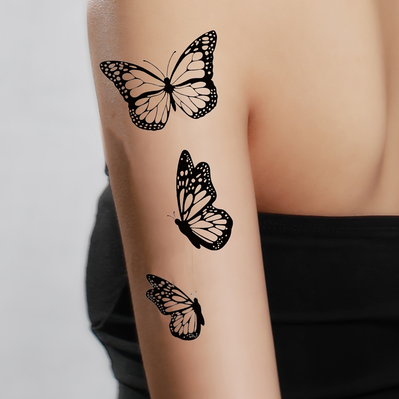 romoty Tatuajes temporales para mujer, mariposas 3D, blanco y negro,  tatuajes de flores falsas, semipermanente, tatuaje de media manga,  maquillaje de