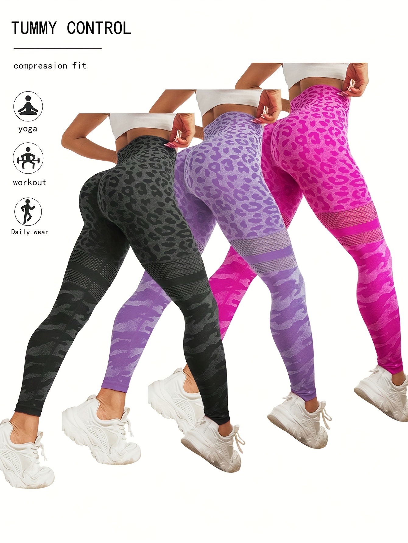 Sports Fitness Yoga Running Leggings Printed Stitching - Temu Canada