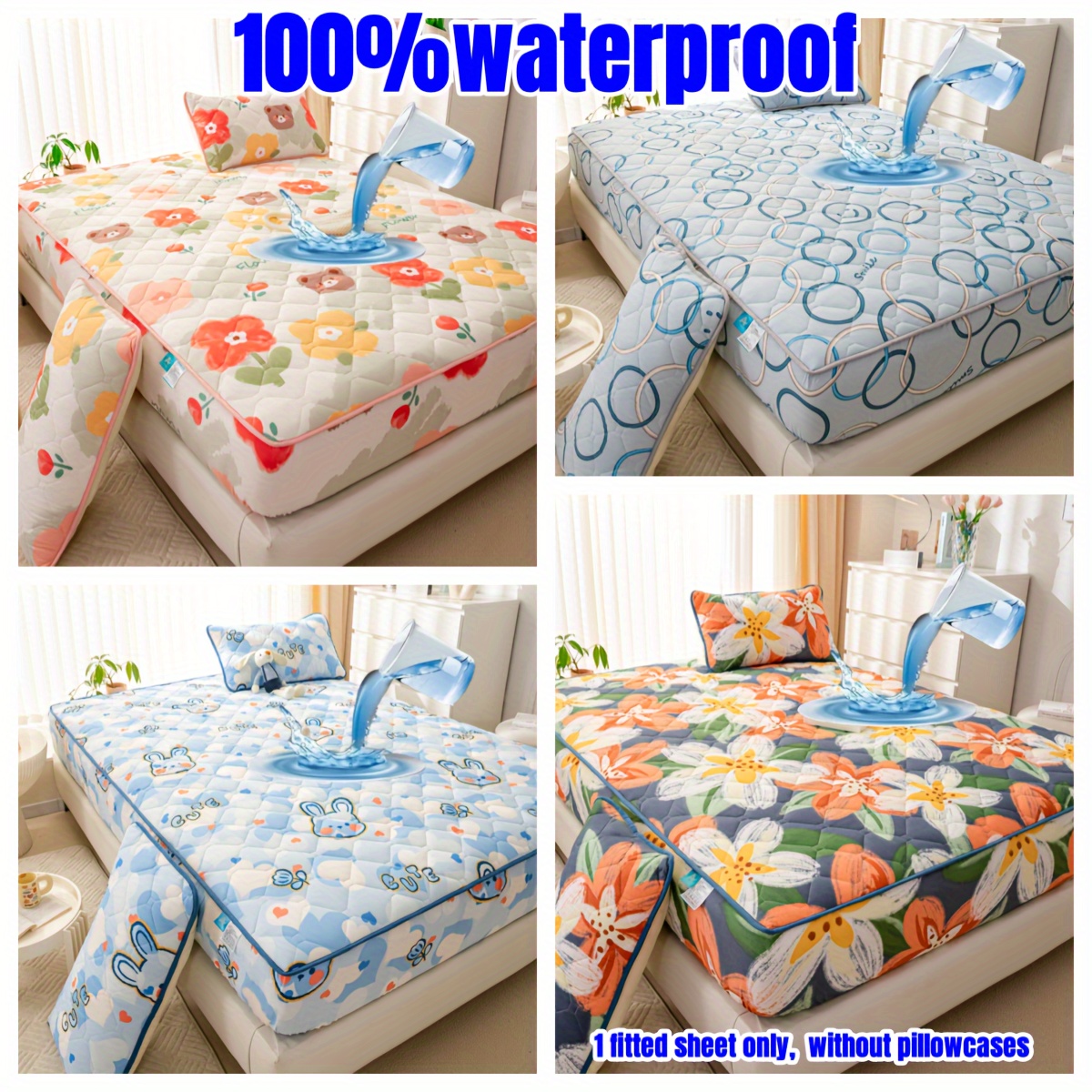 Waterproof Plant Print Bedding Set - Dust-proof And Urine-proof Mattress  Cover With Thickened Mattress Protector - Includes Fitted Sheet And  Pillowcases - Temu