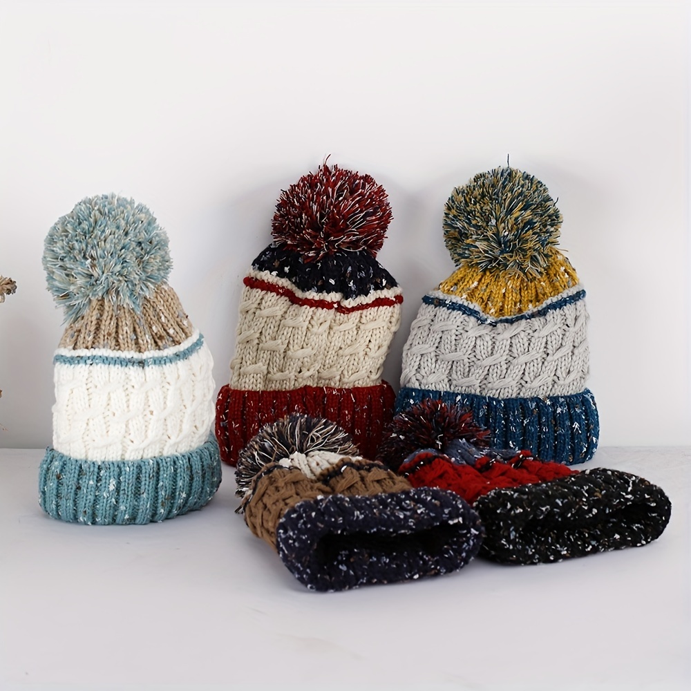 Striped Plaid Knitted Hat Plus Velvet Thickened Warm Wool Hat