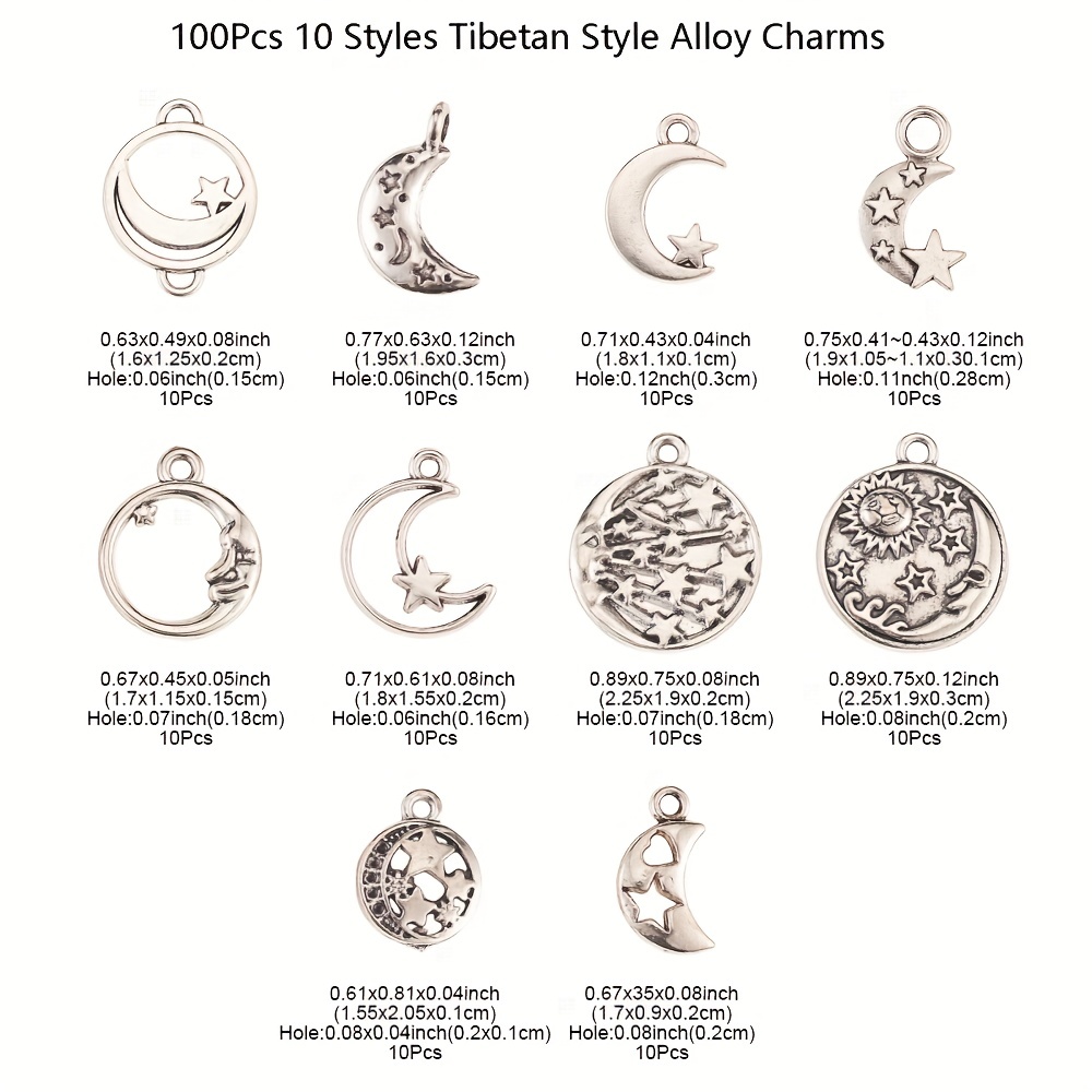 20 Styles Antique Silvery Alloy Moon Star Charms Pendants - Temu