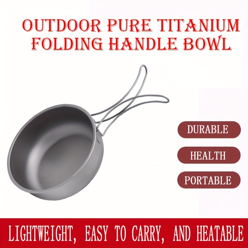 Outdoor Titanium Pot Pan Cookware Set With Lid Folding Handle Camping Hiking