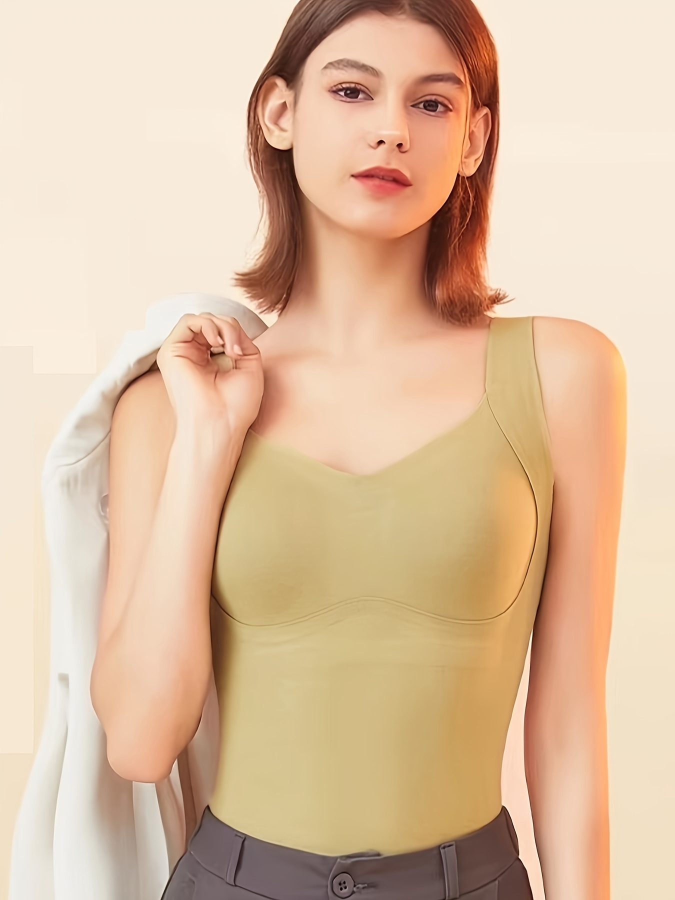 Women's V neck Thermal Comfy Tank Top Underwear Built in Bra - Temu Malaysia