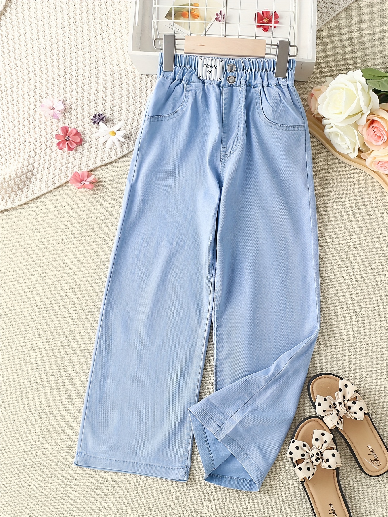 Lolanta Girls Jeans Denim Elastic Waist Wide Leg Baggy Pants Kids Clothes  For Girl Fashion Straight Trousers Overalls Wear vx