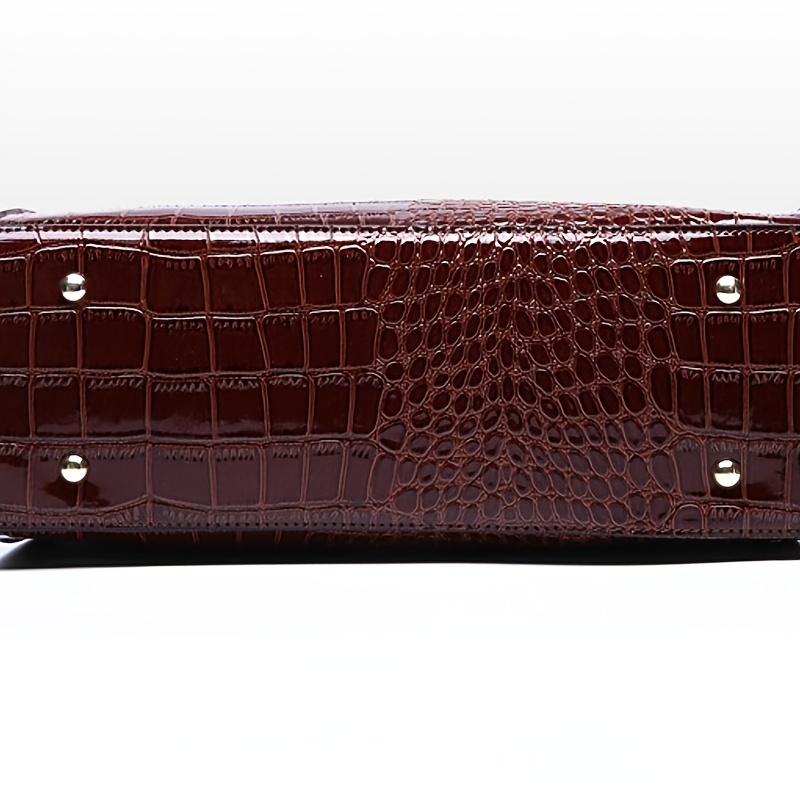Crocodile Embossed Hand Bag Set with Shoulder Bag, Clutch Purse & Card Bag