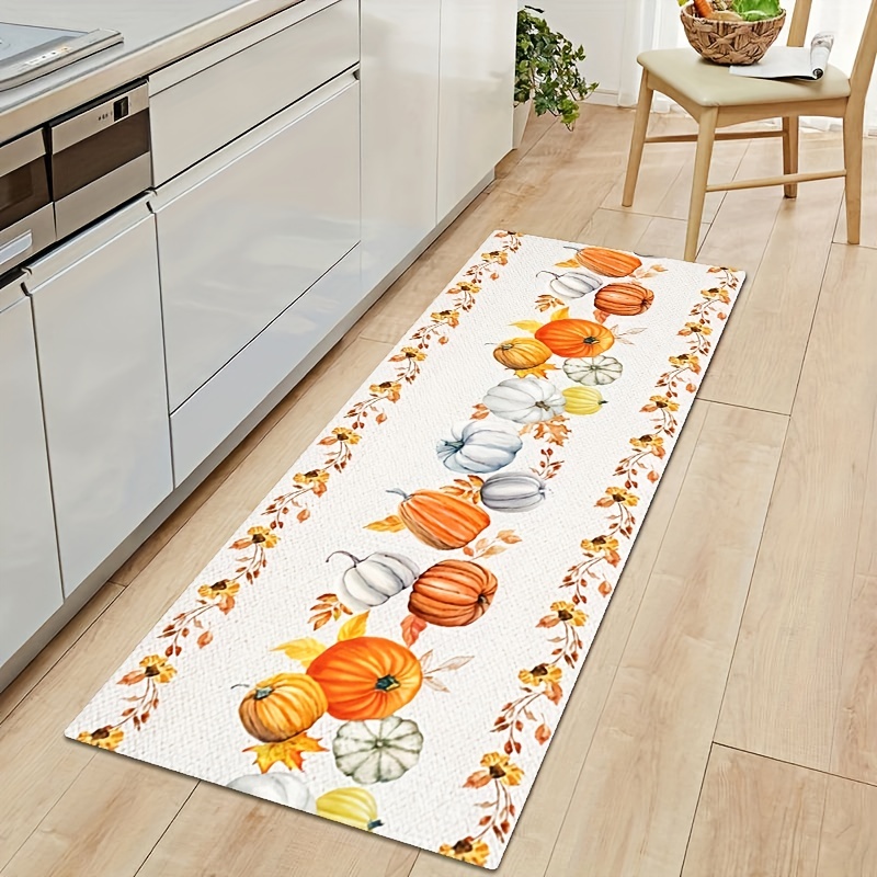 Autumn Pumpkin Print Floor Mat, Thanksgiving Pumpkin Maple Leaf Harvest  Fall Kitchen Rugs, Farmhouse Anti Fatigue Kitchen Carpet, Anti-skid  Washable, Kitchen Dining Room Floor, Small Office/home Office Sink Laundry  Room Decoration Carpet