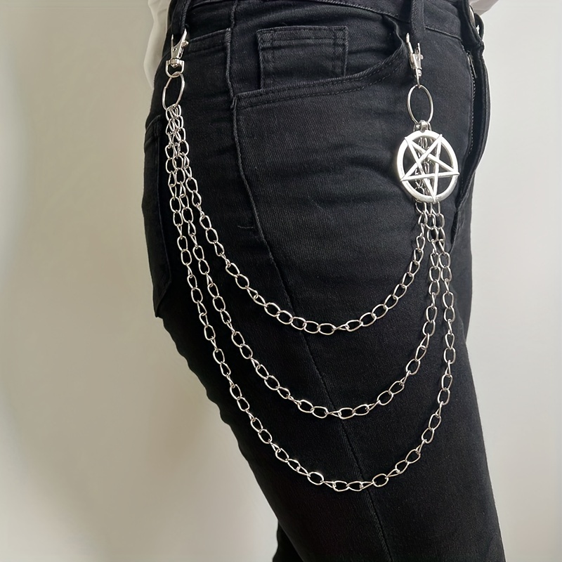 Punk Pentagram Pants Jeans Chain Keychains Trouser Biker Chains