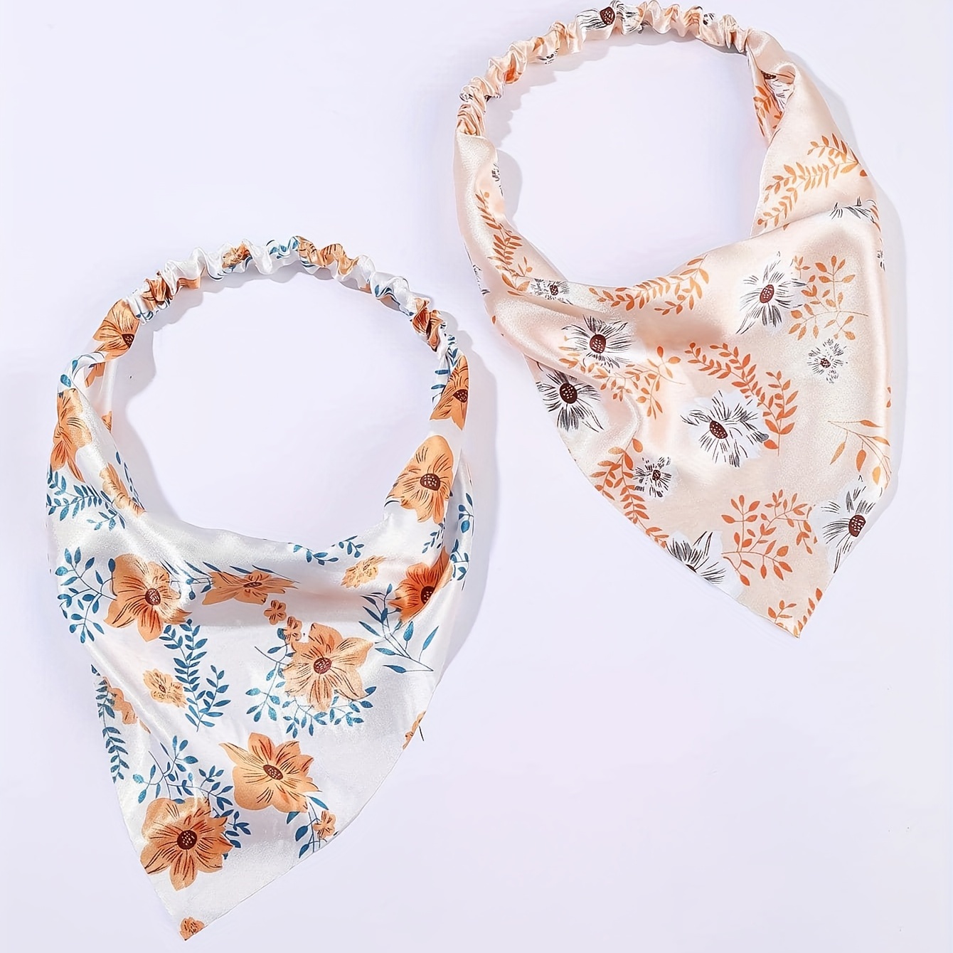 5pcs Flower Print Bandanas Elastic Triangle Scarf Headband Boho Kerchief