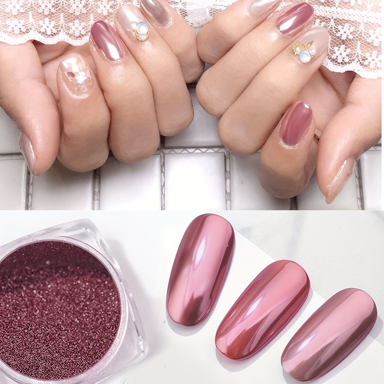 Mirror Nail Chrome Magic Powder  Chrome nail art, Pink chrome