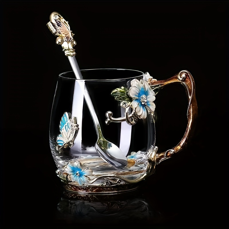 Glass Cup Rose Enamel Crystal Tea Cup Coffee Mug Tumbler - Temu