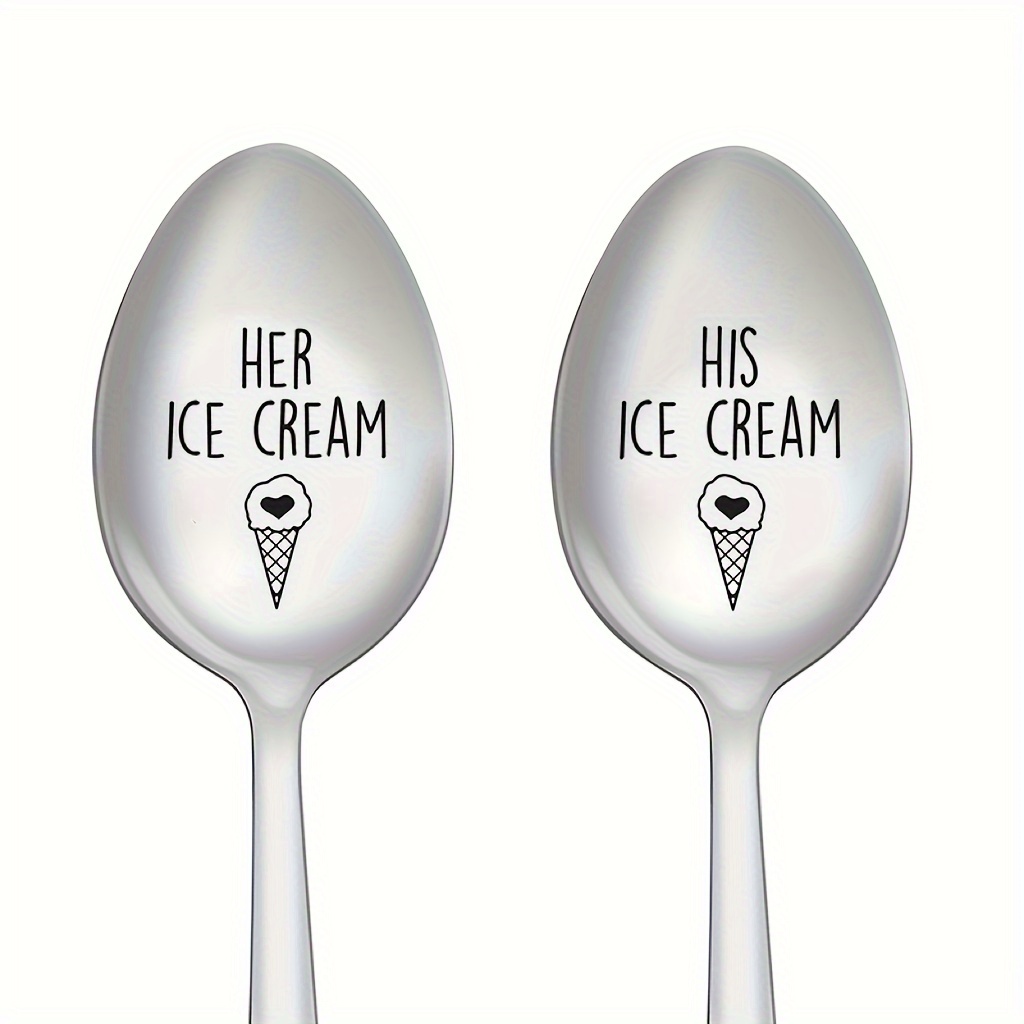 2 pcs Stainless Steel Ice Cream Spoons - Perfect Couple Gifts for Him and  Her - Birthday, Wedding, Anniversary, and Engagement Gifts