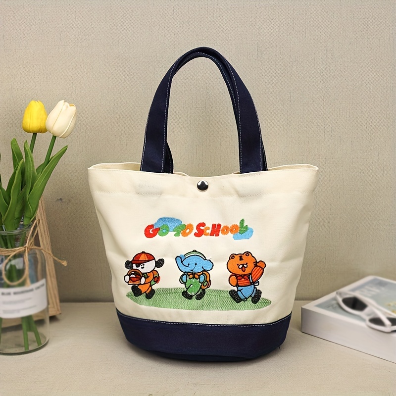 Simple Cartoon Monkey Pattern Handbag, Canvas Casual Shoulder Bag, Women's  Storage Bag - Temu