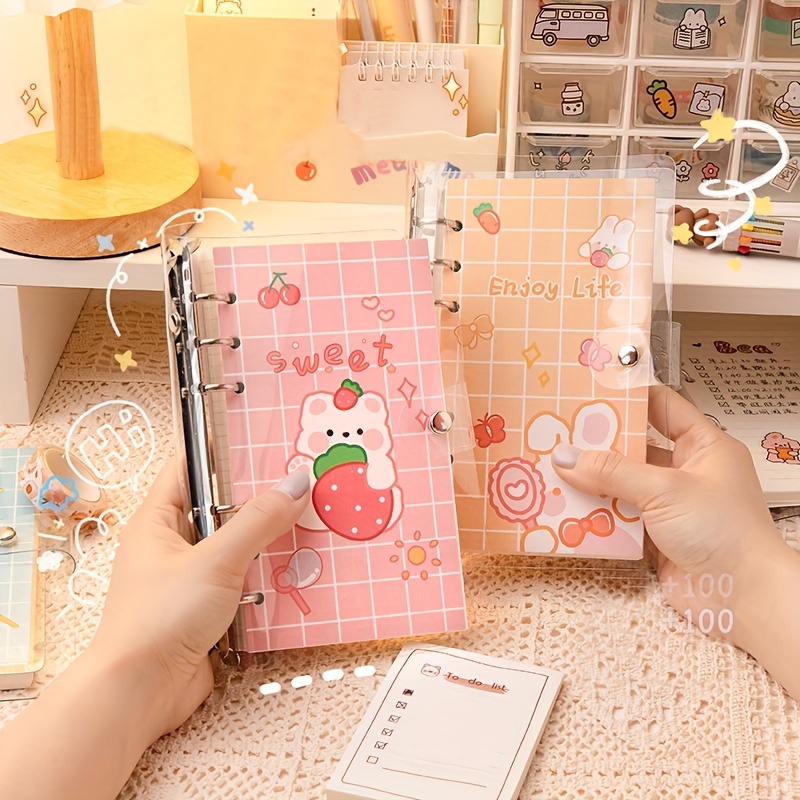 2024 Cute Cartoon Kawaii Notebook Mini Three-hole Loose-leaf Book