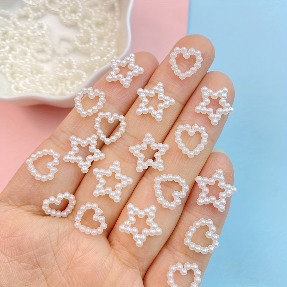 200Pcs Pearls Star Nail Charms Multi-shaped Acrylic Heart Star Circle  Bowknot Cute Assorted White Pearls 3D Nail Art Charms for Nail Art DIY  Crafts