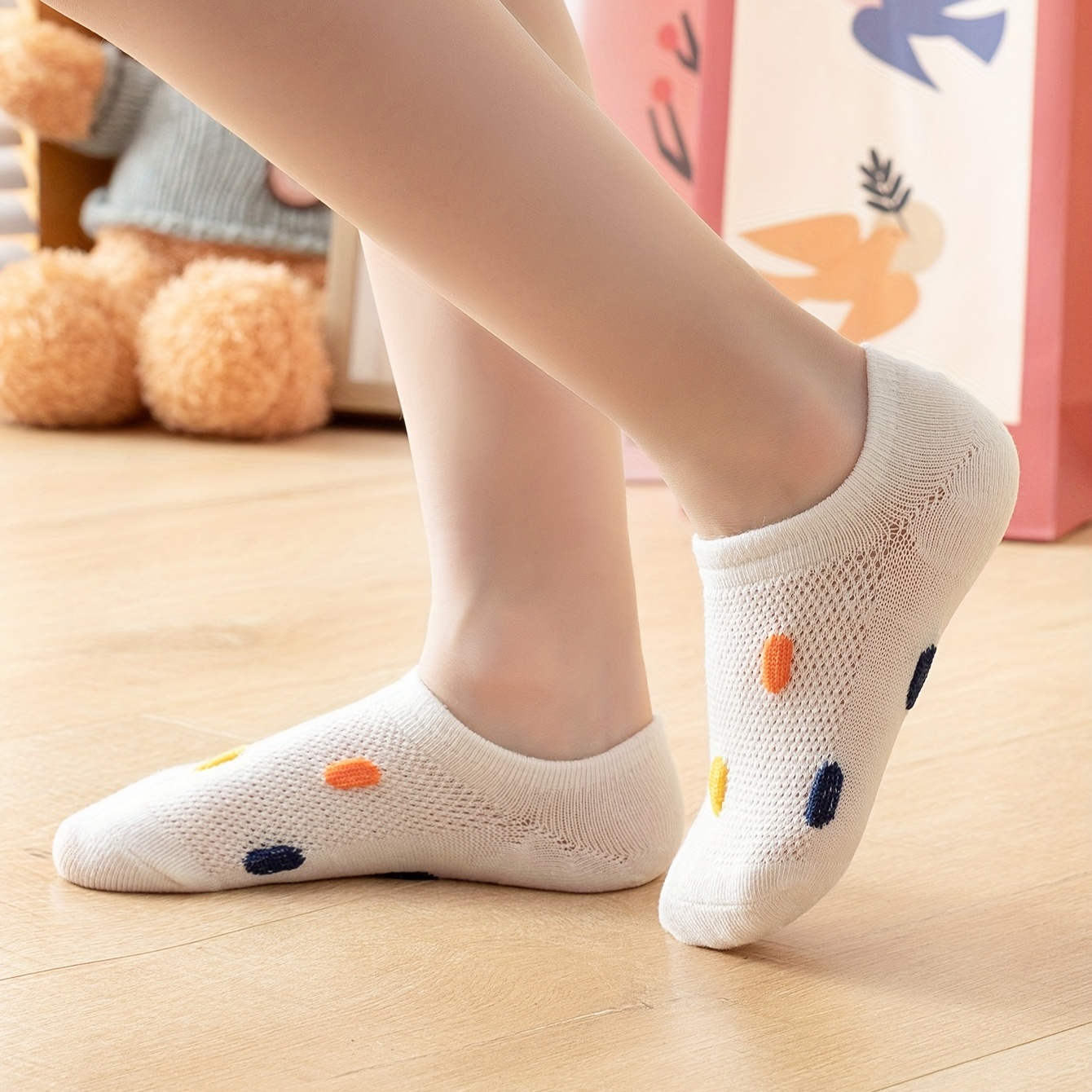 Chaussettes pour enfants en coton extensible avec motif à pois