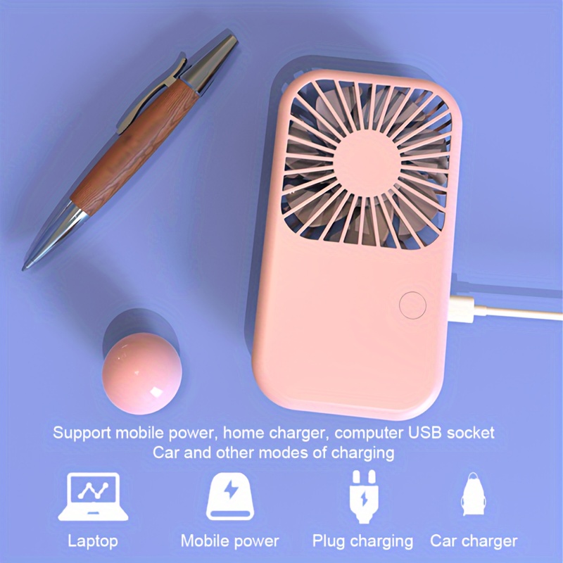 Mini ventilatore portatile con batteria ricaricabile con base da tavolo.