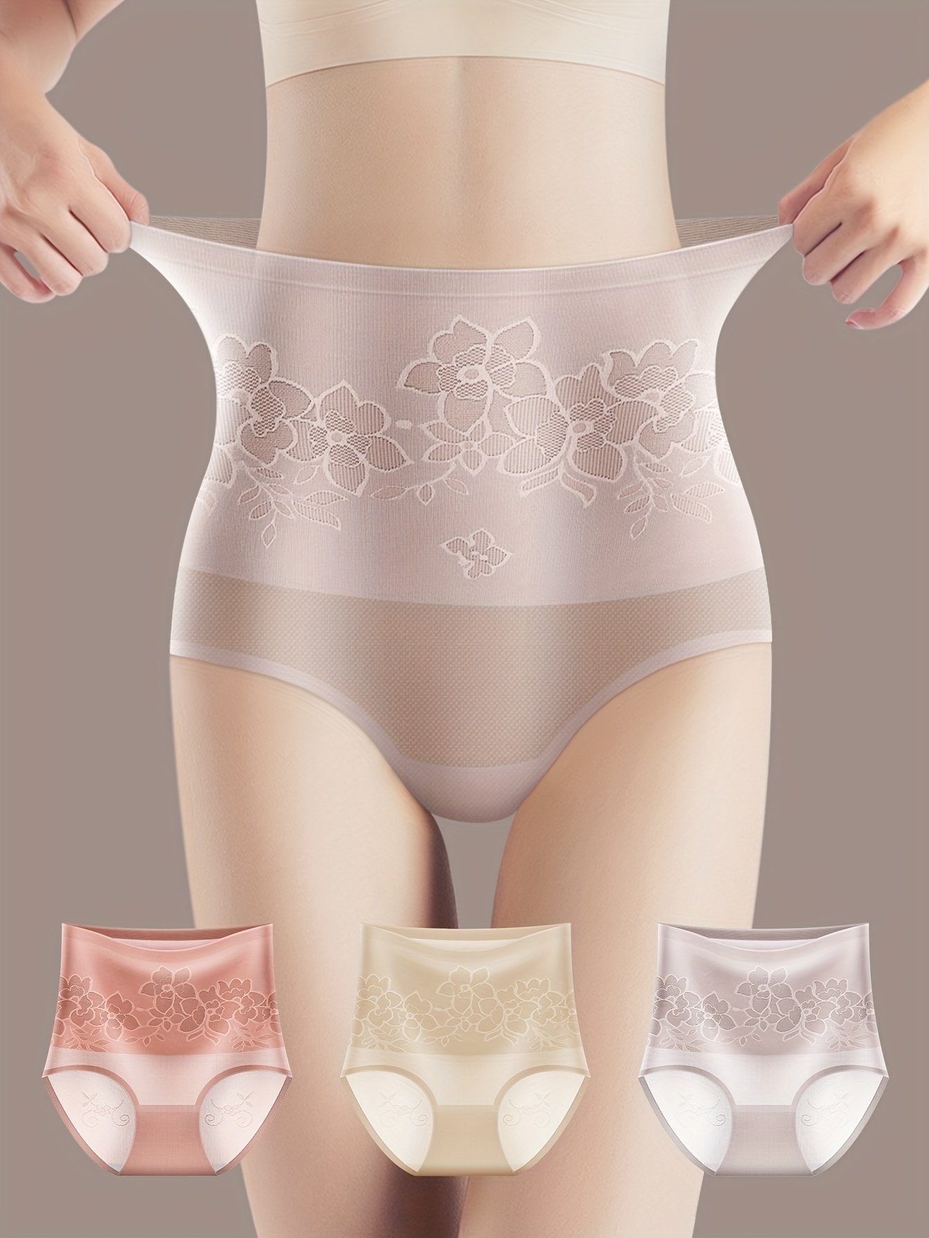 3pcs Floral Pattern High Rise Briefs, Comfy Breathable Stretchy Intimates  Panties, Women's Lingerie & Underwear