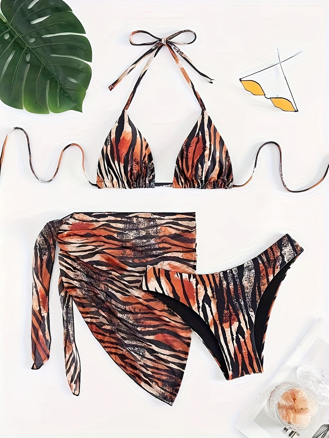 Zebra Crop Bikini And Swim Skirt 3pc Set