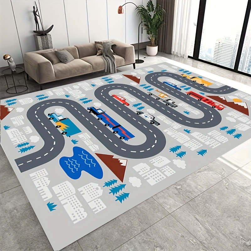 Alfombra infantil para jugar, diseño de ciudad con carreteras por