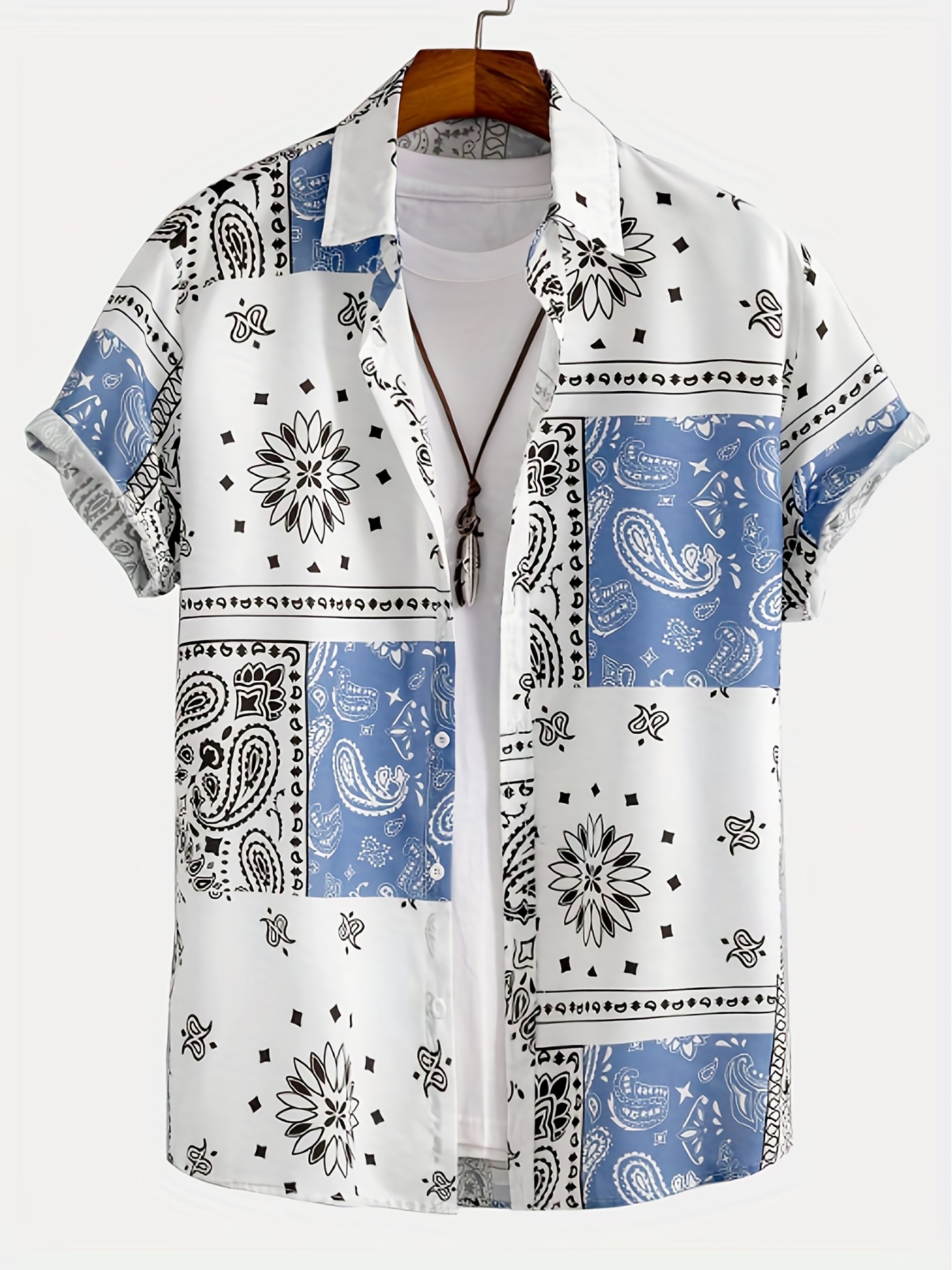 Men's Shirt Top, Retro Bandana Print, Camp Collar Bowling Shirts